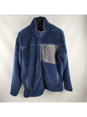 Eddie Bauer Jacket Mens XL Quest Plush Fleece Full Zip Blue Gray Pockets